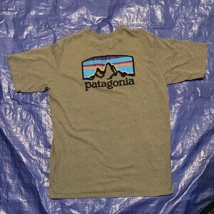 Patagonia Heather Gray Tee with Mountain Design